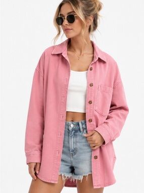 Zara Soft Pink Oversized Denim Shacket Shirt Jacket. Size XS